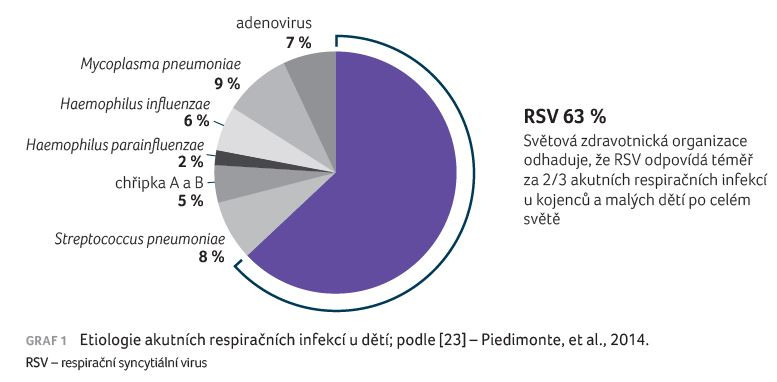 GRAF 1 Etiologie akutních respiračních infekcí u dětí; podle [23] – Piedimonte, et al., 2014.